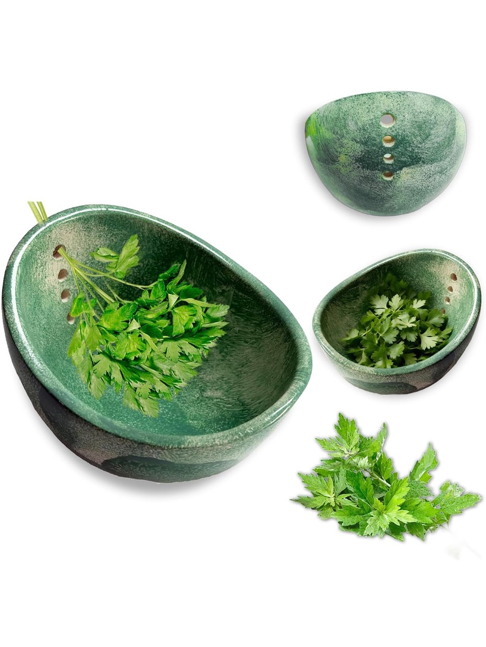 Green Herb Rinse Bowl - Compact Kitchen Strainer